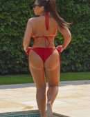 Lauren Goodger Booty in Red Bikini at a Pool in Marbella