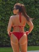 Lauren Goodger Booty in Red Bikini at a Pool in Marbella