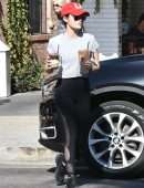 Lucy Hale in Tights Getting Coffee in Studio City