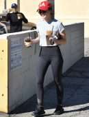 Lucy Hale in Tights Getting Coffee in Studio City