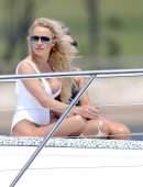 Pamela Anderson in White Swimsuit for a Photoshoot on the Gold Coast