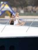 Pamela Anderson in White Swimsuit for a Photoshoot on the Gold Coast
