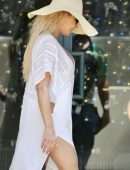 Pamela Anderson in White Swimsuit for a Photoshoot on the Gold Coast