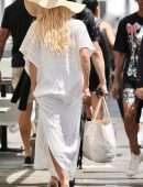 Pamela Anderson in White Swimsuit for a Photoshoot on the Gold Coast