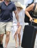 Pamela Anderson in White Swimsuit for a Photoshoot on the Gold Coast