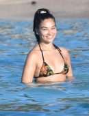 Shanina Shaik in Bikini at a Pool in St Barts