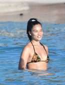 Shanina Shaik in Bikini at a Pool in St Barts