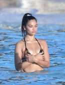 Shanina Shaik in Bikini at a Pool in St Barts