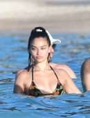 Shanina Shaik in Bikini at a Pool in St Barts
