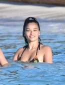 Shanina Shaik in Bikini at a Pool in St Barts
