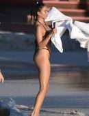 Shanina Shaik in Bikini at a Pool in St Barts
