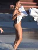 Shanina Shaik in Bikini at a Pool in St Barts