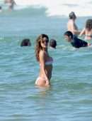 Alessandra Ambrosio in Pink Bikini on the Beach in Florianópolis
