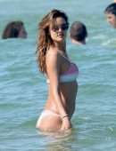 Alessandra Ambrosio in Pink Bikini on the Beach in Florianópolis