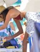 Alessandra Ambrosio Booty in Red Bikini on the Beach in Florianopolis