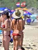 Alessandra Ambrosio Booty in Red Bikini on the Beach in Florianopolis