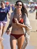 Alessandra Ambrosio Booty in Red Bikini on the Beach in Florianopolis