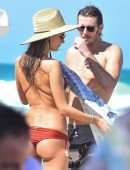 Alessandra Ambrosio Booty in Red Bikini on the Beach in Florianopolis