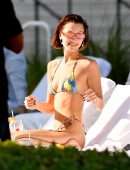 Bella Hadid Booty in Rainbow Bikini at a Poolside in Miami Beach