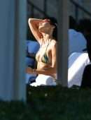 Bella Hadid Booty in Rainbow Bikini at a Poolside in Miami Beach