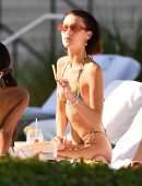 Bella Hadid Booty in Rainbow Bikini at a Poolside in Miami Beach