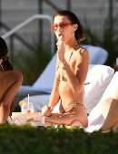Bella Hadid Booty in Rainbow Bikini at a Poolside in Miami Beach