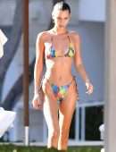 Bella Hadid Booty in Rainbow Bikini at a Poolside in Miami Beach