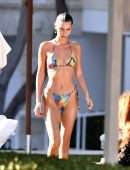 Bella Hadid Booty in Rainbow Bikini at a Poolside in Miami Beach