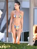 Bella Hadid Booty in Rainbow Bikini at a Poolside in Miami Beach