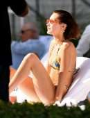 Bella Hadid Booty in Rainbow Bikini at a Poolside in Miami Beach