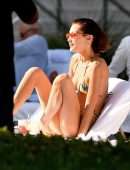 Bella Hadid Booty in Rainbow Bikini at a Poolside in Miami Beach