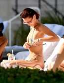 Bella Hadid Booty in Rainbow Bikini at a Poolside in Miami Beach