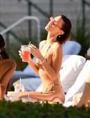 Bella Hadid Booty in Rainbow Bikini at a Poolside in Miami Beach