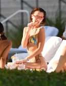 Bella Hadid Booty in Rainbow Bikini at a Poolside in Miami Beach