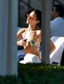 Bella Hadid Booty in Rainbow Bikini at a Poolside in Miami Beach