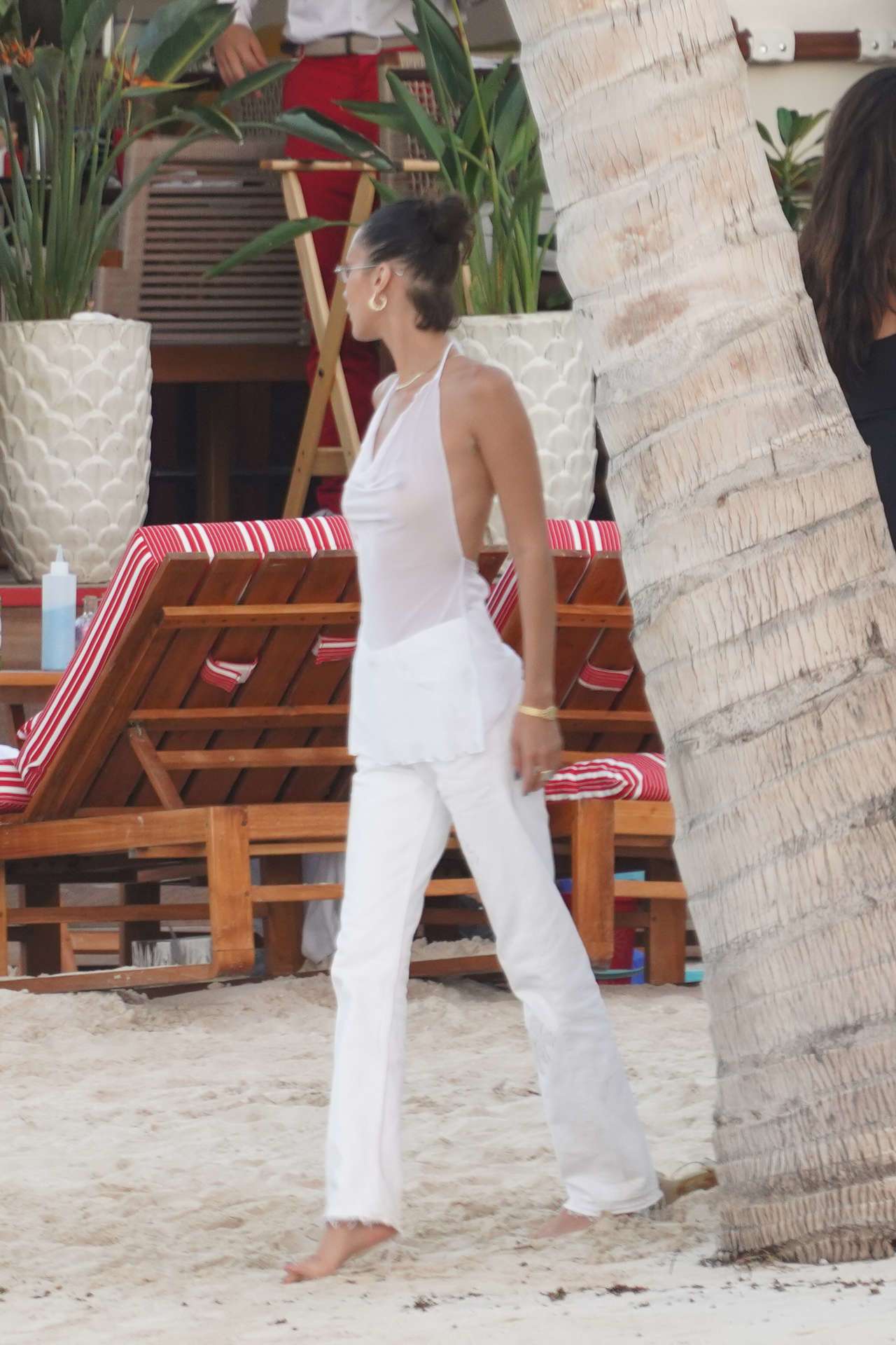 Bella Hadid in See-through Top at the Beach in St Barts