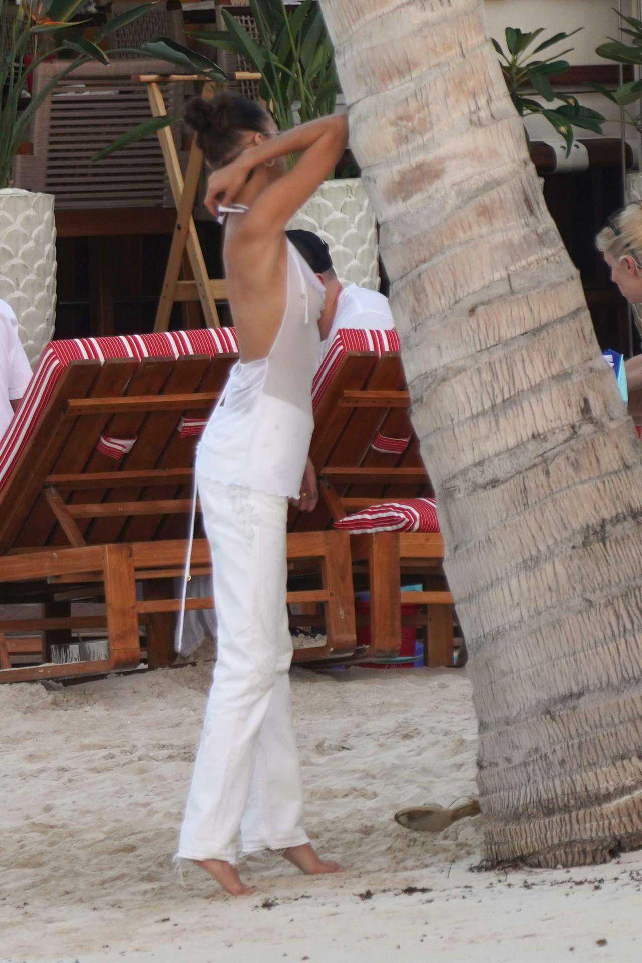 Bella Hadid in See-through Top at the Beach in St Barts