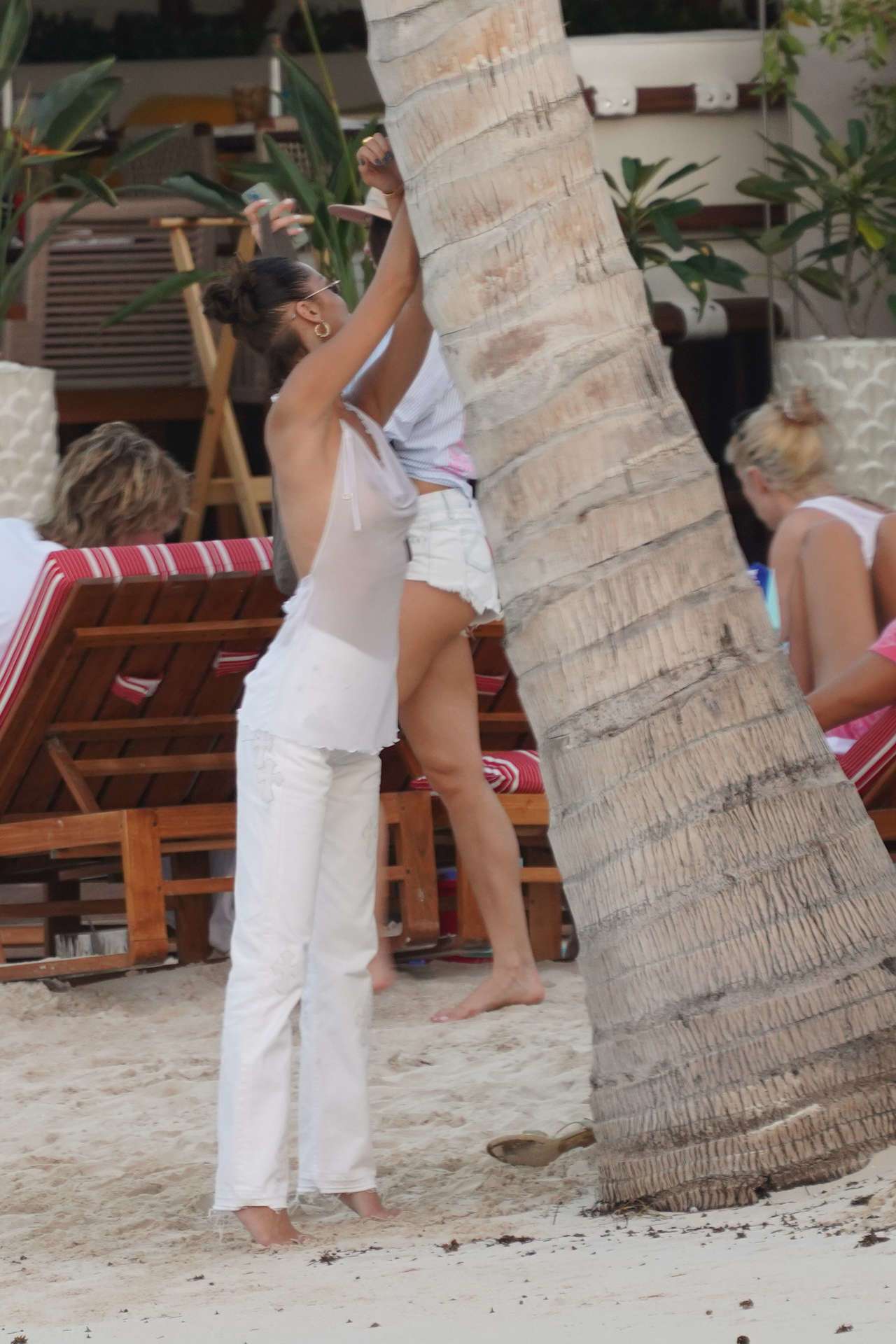 Bella Hadid in See-through Top at the Beach in St Barts