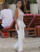 Bella Hadid in See-through Top at the Beach in St Barts