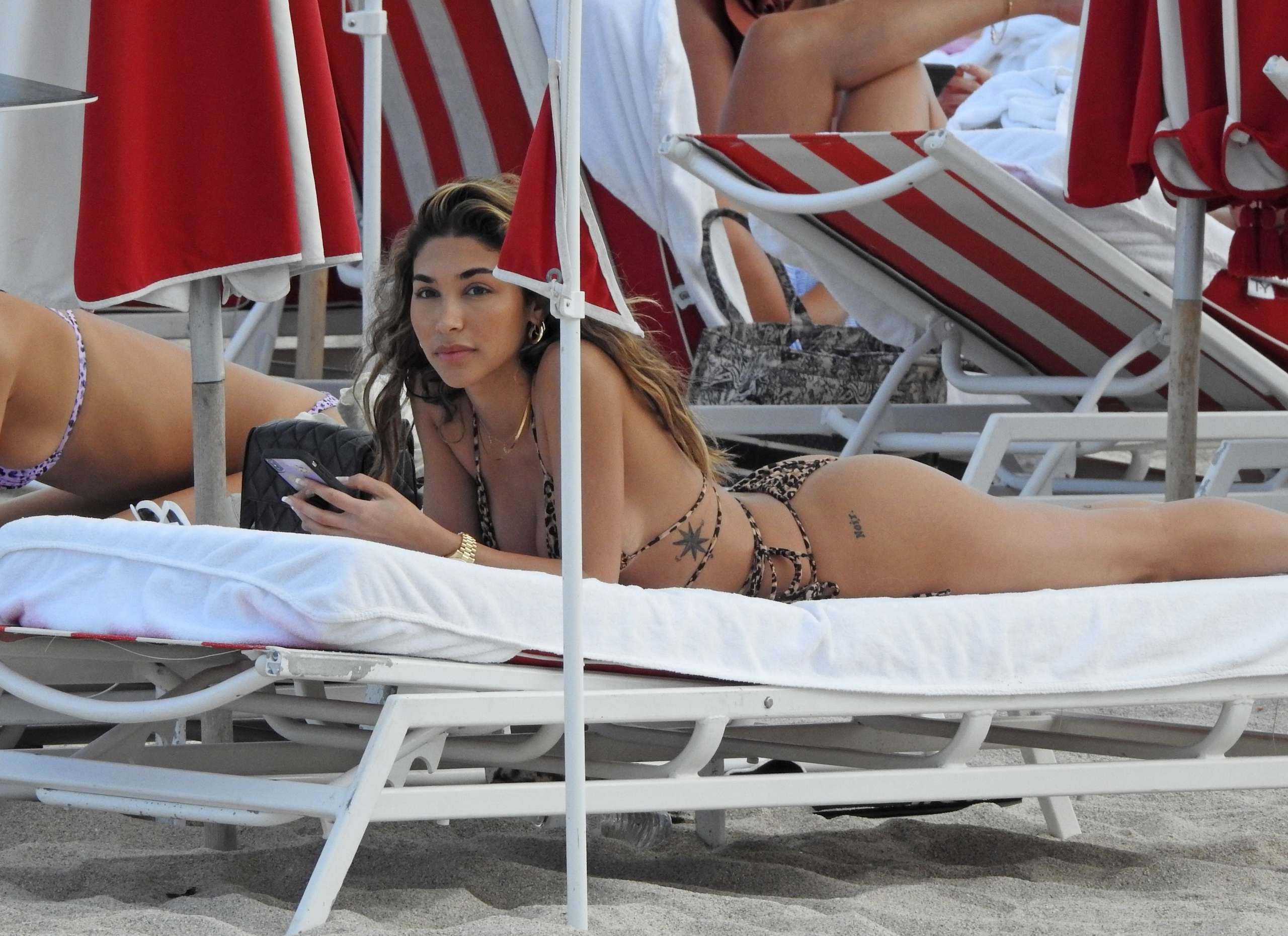 Chantel Jeffries Booty in Printed Bikini at the Beach in Miami