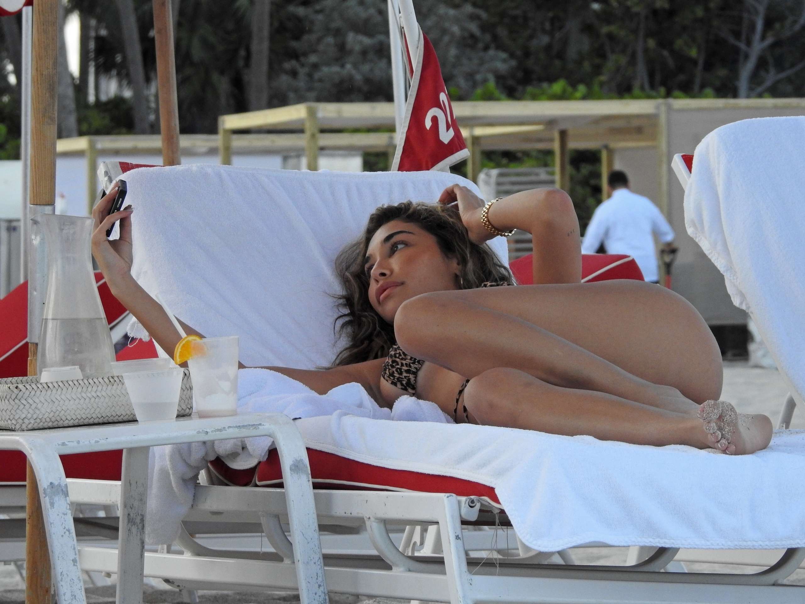 Chantel Jeffries Booty in Printed Bikini at the Beach in Miami