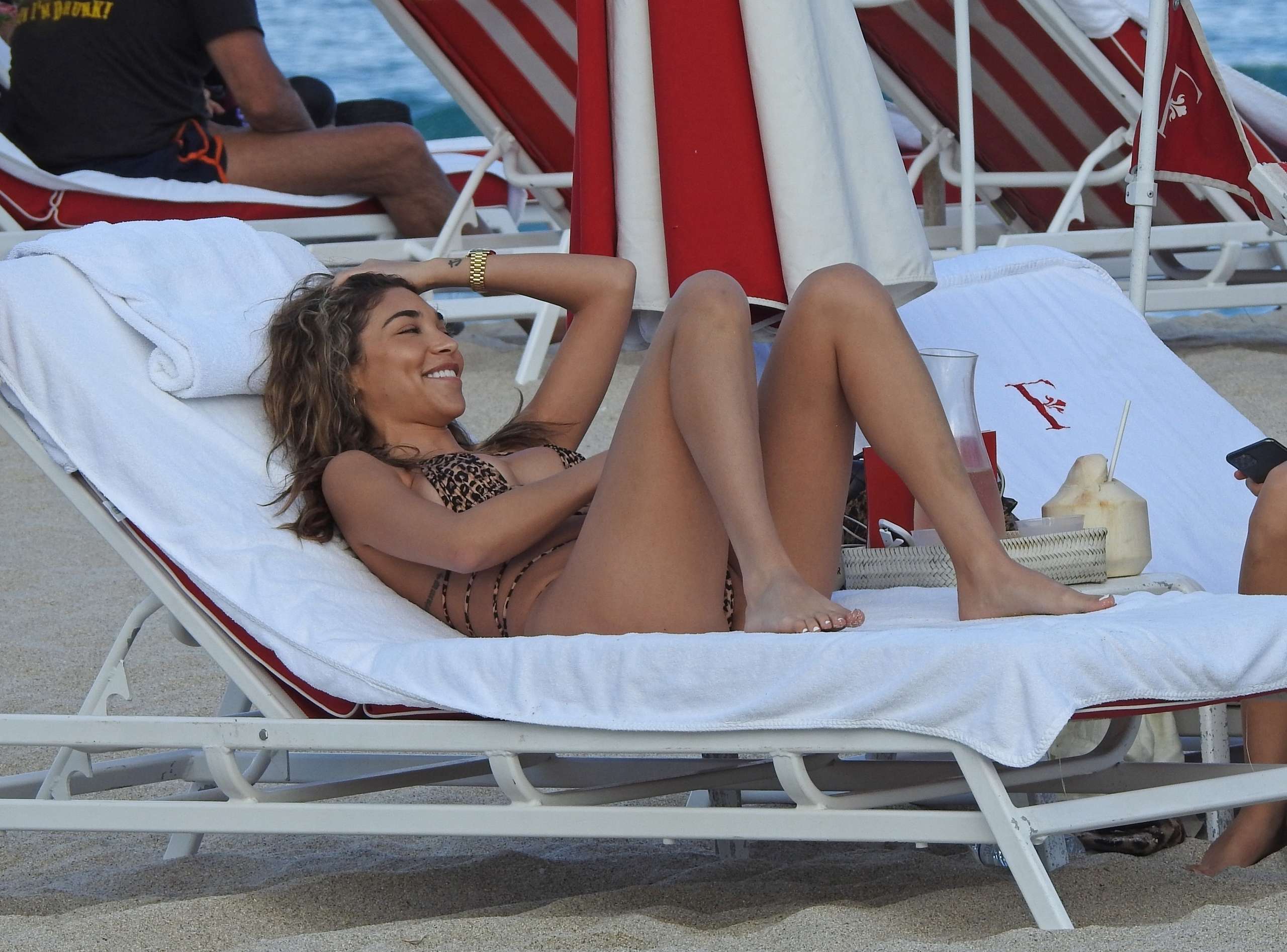 Chantel Jeffries Booty in Printed Bikini at the Beach in Miami