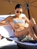 Kendall Jenner in Printed Bikini at the Beach in Miami