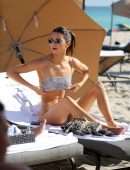 Kendall Jenner in Printed Bikini at the Beach in Miami