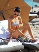 Kendall Jenner in Printed Bikini at the Beach in Miami