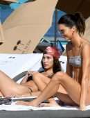 Kendall Jenner in Printed Bikini at the Beach in Miami