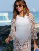 Lizzie Cundy in White Swimsuit on the Beach in Barbados