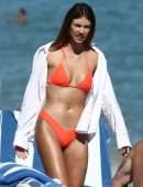 Lorena Rae in Orange Bikini on the Beach in Miami