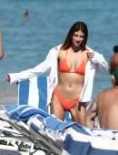 Lorena Rae in Orange Bikini on the Beach in Miami
