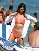 Lorena Rae in Orange Bikini on the Beach in Miami